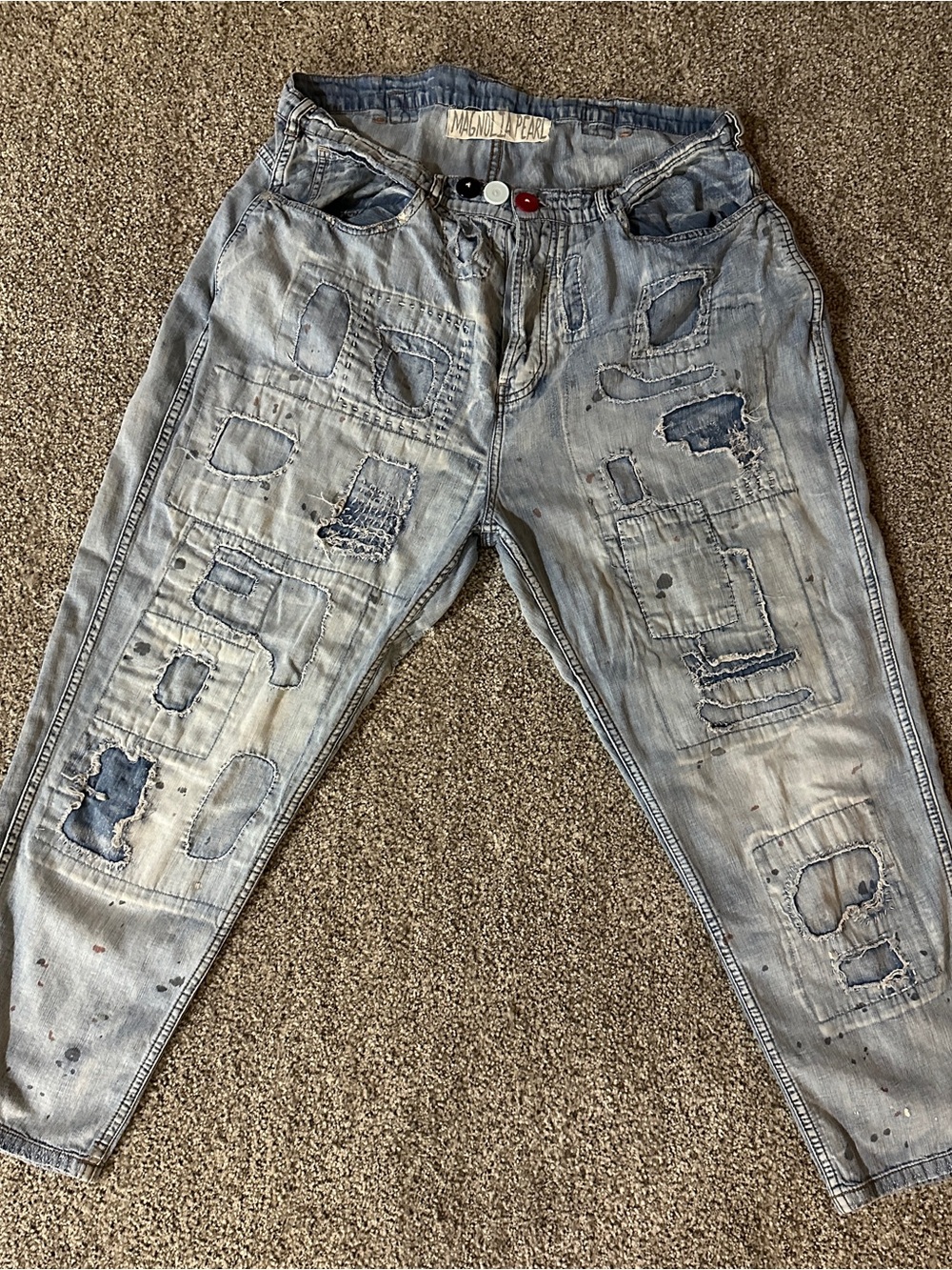 Magnolia Pearl Miners Distressed Patchwork Light Blue Jeans